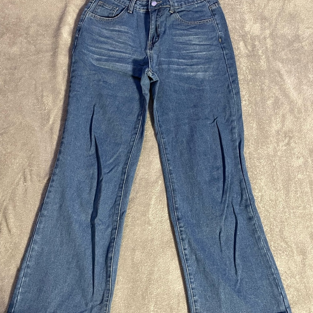 SHEIN Blue Flare Wide Leg Jeans